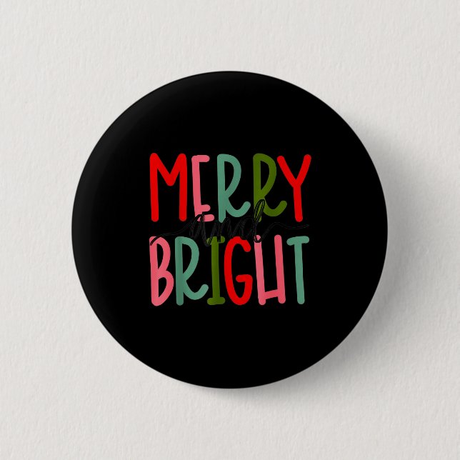 Badge Rond 5 Cm Merry And Bright Christmas Women Girls Kids Toddle (Devant)