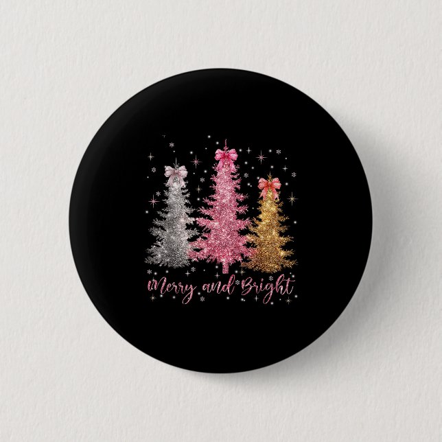 Badge Rond 5 Cm Merry And Bright Santa Christmas Tree Lights Pajam (Devant)
