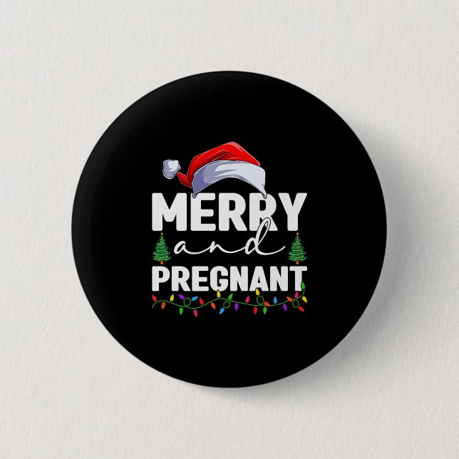 Badge Rond 5 Cm Merry And Pregnant Christmas Pregnancy Announcemen (Devant)