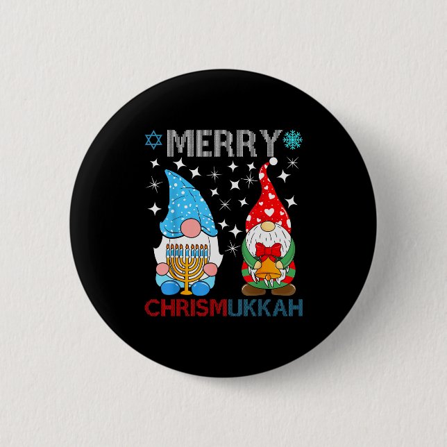 Badge Rond 5 Cm Merry Chrismukkah Funny Gnomes Christmas And Hanuk (Devant)