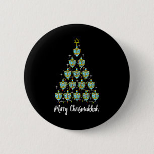 Badge Rond 5 Cm Merry Chrismukkah Hanoukka Dreidel Arbre de Noël