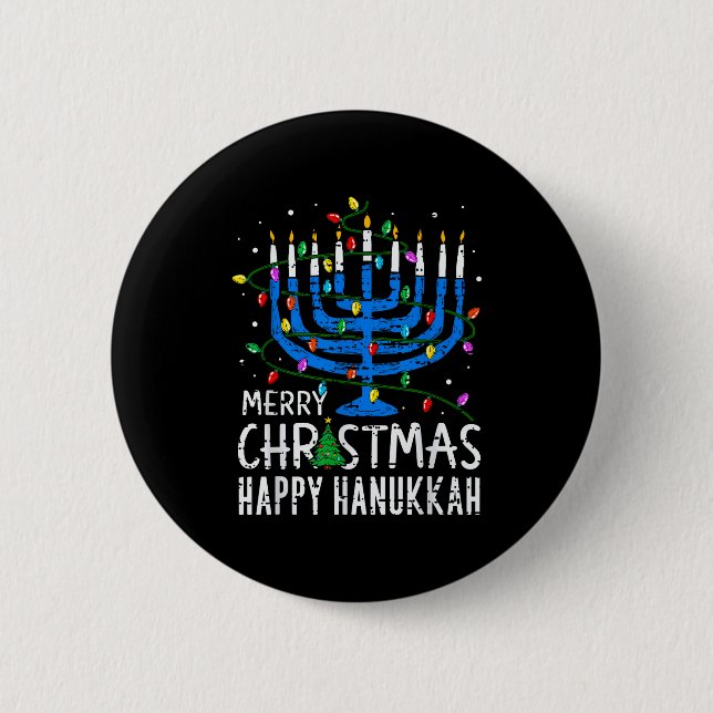 Badge Rond 5 Cm Merry Chrismukkah Happy Christmas Hanukkah Chanuka (Devant)