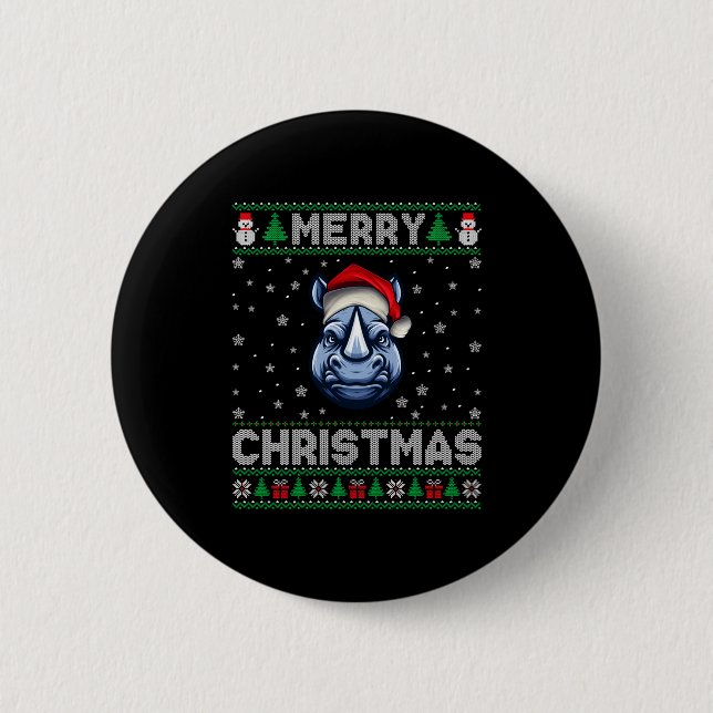 Badge Rond 5 Cm Merry Christmas 2025 Rhino Santa Hat Ugly Xmas Lon (Devant)