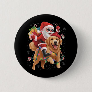 Badge Rond 5 Cm Merry Christmas 2025 Santa Riding Golden Retriever