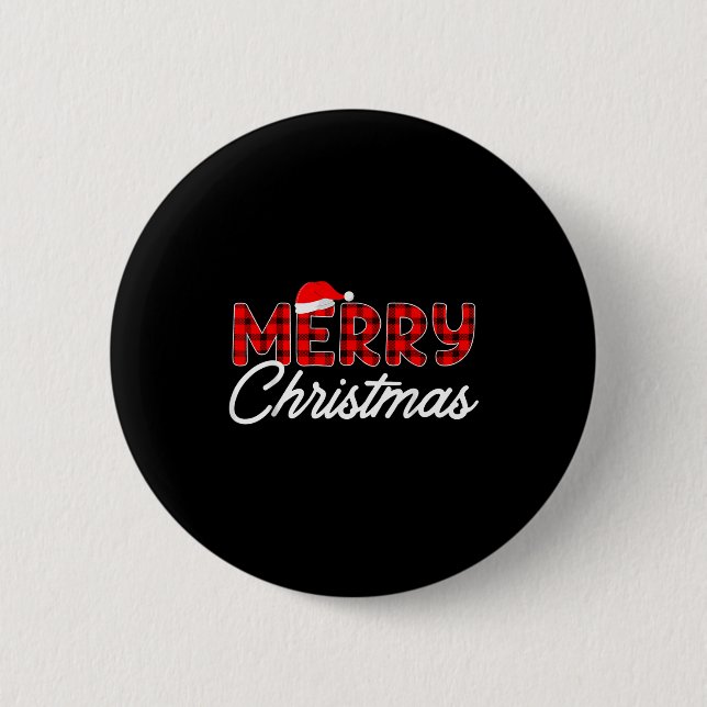 Badge Rond 5 Cm Merry Christmas Buffalo Plaid  (Devant)