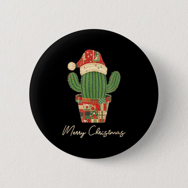 Badge Rond 5 Cm Merry Christmas Cactus Patchwork Quilt  (Devant)