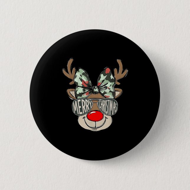 Badge Rond 5 Cm Merry Christmas Camo Reindeer Bow Girl Women Kid H (Devant)