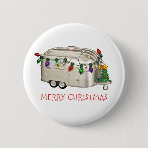 Badge Rond 5 Cm Merry Christmas Camping Trailer