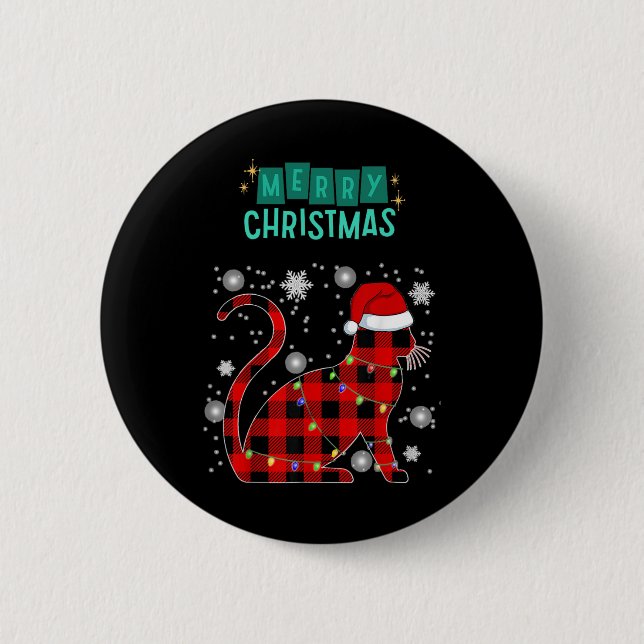 Badge Rond 5 Cm Merry Christmas Cat Plaid Graphic For Cat Lover  (Devant)