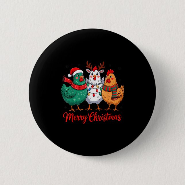 Badge Rond 5 Cm Merry Christmas Chicken Farmer Animal Santa Hat Xm (Devant)