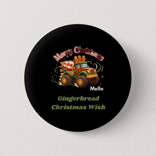 Badge Rond 5 Cm Merry Christmas Cute Gingerbread Mello Mixer Truck (Devant)