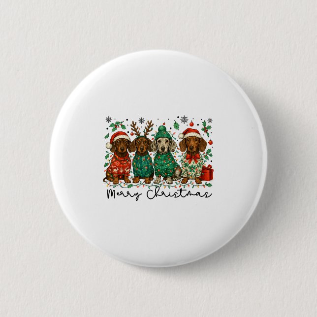Badge Rond 5 Cm Merry Christmas Dachshund Dog Retro Xmas Puppy Men (Devant)