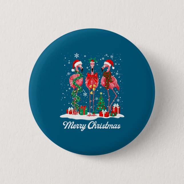 Badge Rond 5 Cm Merry Christmas Flamingo Santa Hat Christmas Light (Devant)