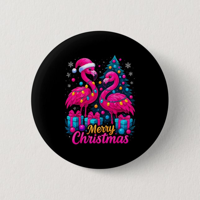 Badge Rond 5 Cm Merry Christmas Flamingo Xmas  (Devant)