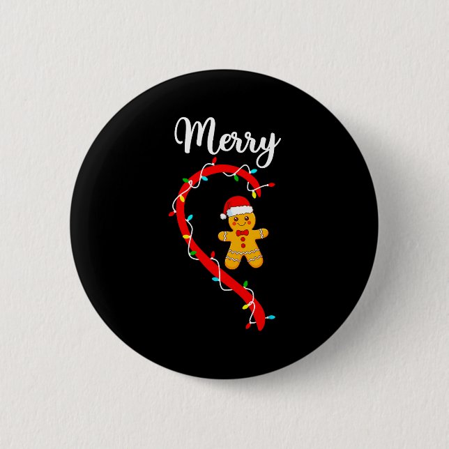 Badge Rond 5 Cm Merry Christmas Gingerbread Couple Xmas Pajamas Ma (Devant)