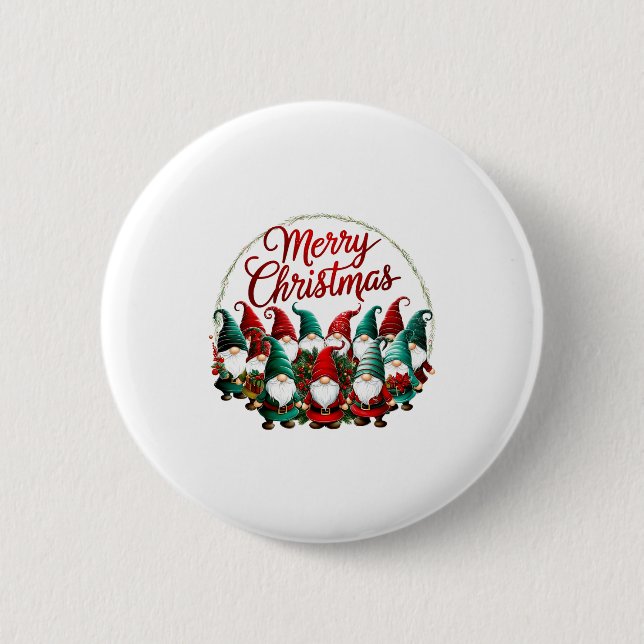 Badge Rond 5 Cm Merry Christmas Gnomes  (Devant)