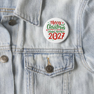 Badge Rond 5 Cm Merry Christmas Happy New Year 2026 Reindeer