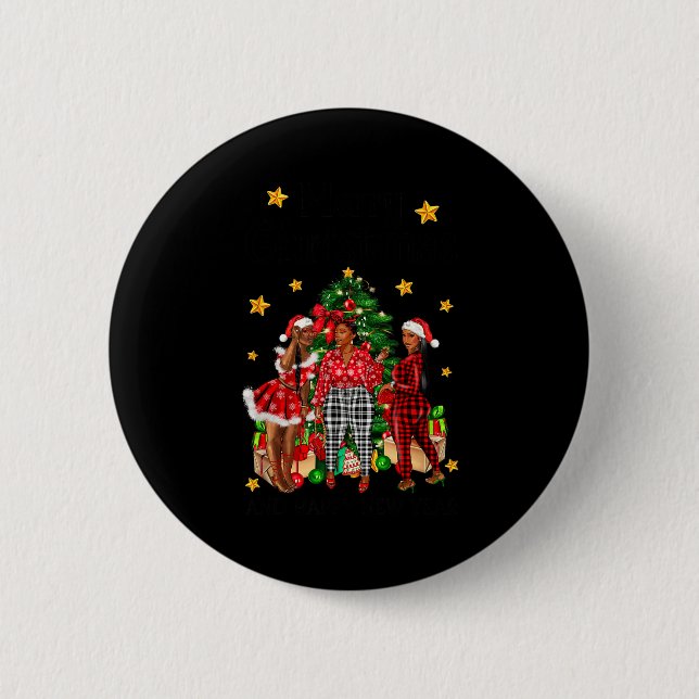 Badge Rond 5 Cm Merry Christmas Happy New Year African American Bl (Devant)