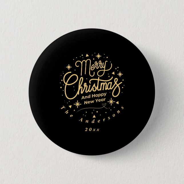 Badge Rond 5 Cm Merry Christmas Happy New Year Modern Green Gold  (Devant)