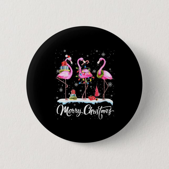 Badge Rond 5 Cm Merry Christmas Hat Santa Flamingo Light Christmas (Devant)