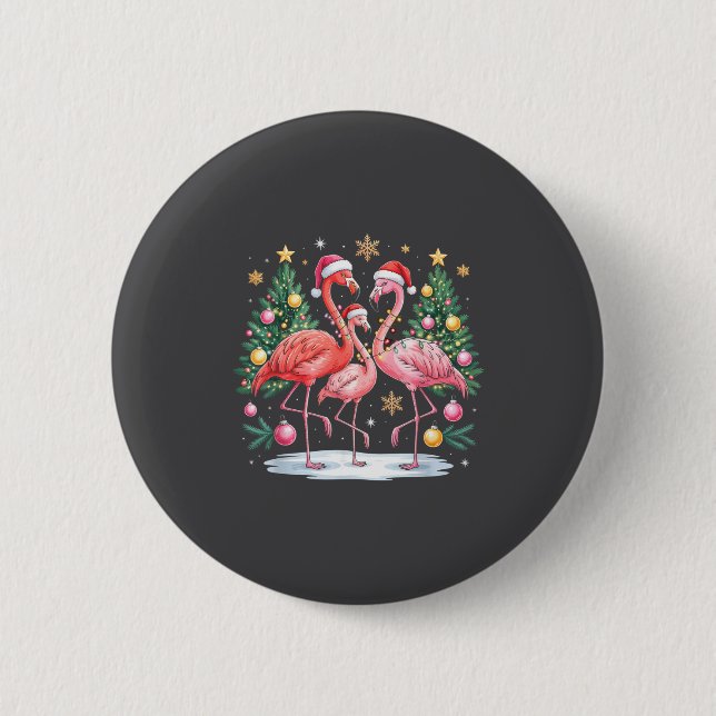 Badge Rond 5 Cm Merry Christmas Hat Santa Flamingo Light Christmas (Devant)