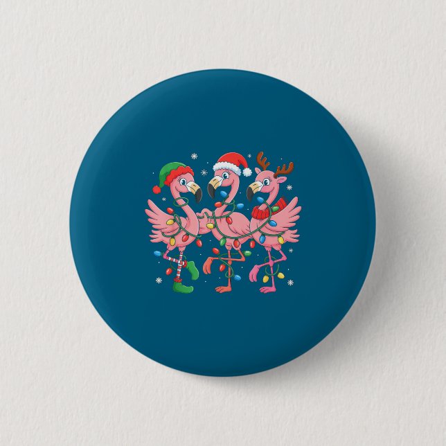 Badge Rond 5 Cm Merry Christmas Hat Santa Flamingo Light Christmas (Devant)