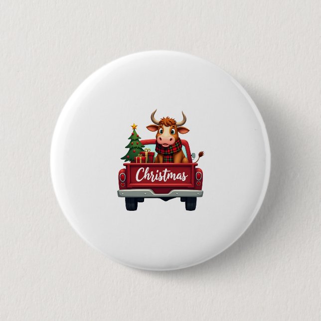 Badge Rond 5 Cm Merry Christmas Highland Cow Christmas Tree Red Tr (Devant)