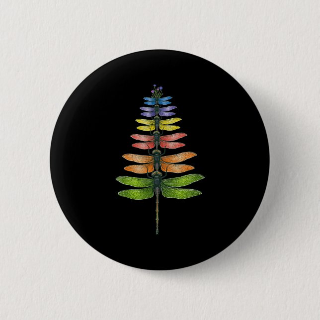 Badge Rond 5 Cm Merry Christmas Insect Dragonfly Xmas Tree  (Devant)
