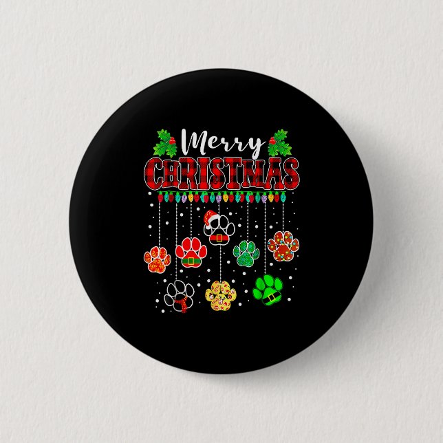 Badge Rond 5 Cm Merry Christmas Lights Dog Paw Xmas  (Devant)