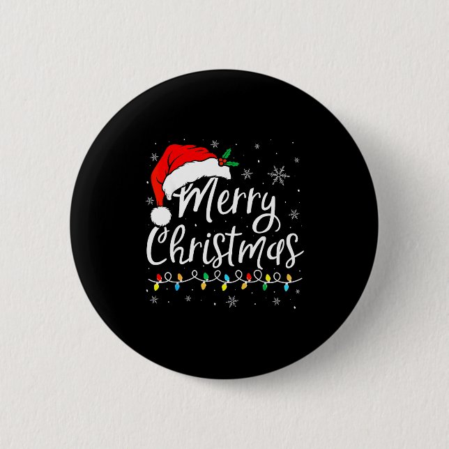Badge Rond 5 Cm Merry Christmas Lights Santa Hat Xmas Family Match (Devant)