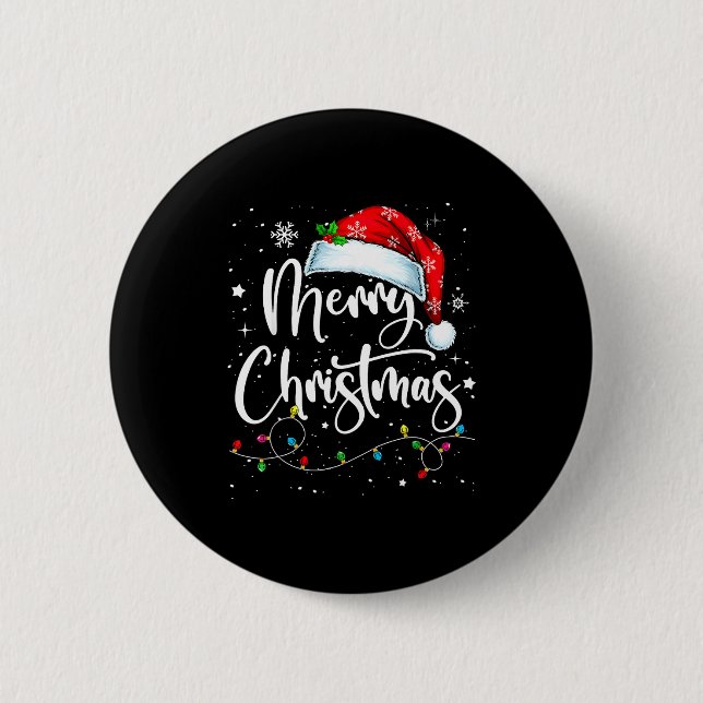 Badge Rond 5 Cm Merry Christmas Lights Santa Hat Xmas Family Match (Devant)