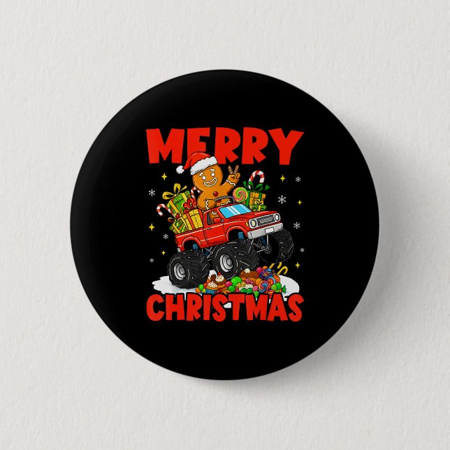 Badge Rond 5 Cm Merry Christmas Monster Truck Funny Gingerbread Me (Devant)