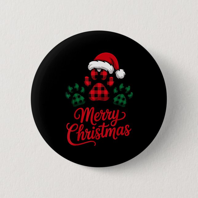 Badge Rond 5 Cm Merry Christmas Plaid Paw Pet Owners Holiday Dog L (Devant)