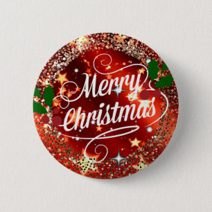 Badge Rond 5 Cm Merry Christmas, red, glitter and shine,