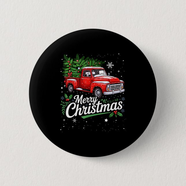 Badge Rond 5 Cm Merry Christmas Red Truck Family Matching Christma (Devant)