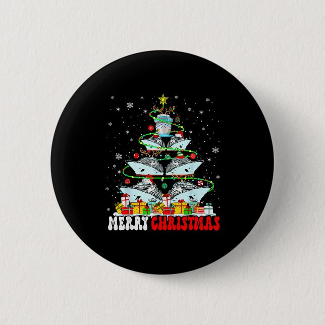 Badge Rond 5 Cm Merry Christmas Reindeer Elf Santa Cruise Ships Xm (Devant)