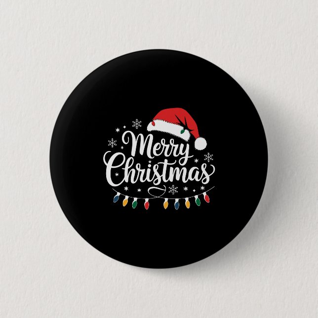 Badge Rond 5 Cm Merry Christmas Santa Hat Xmas Lights Red Family M (Devant)