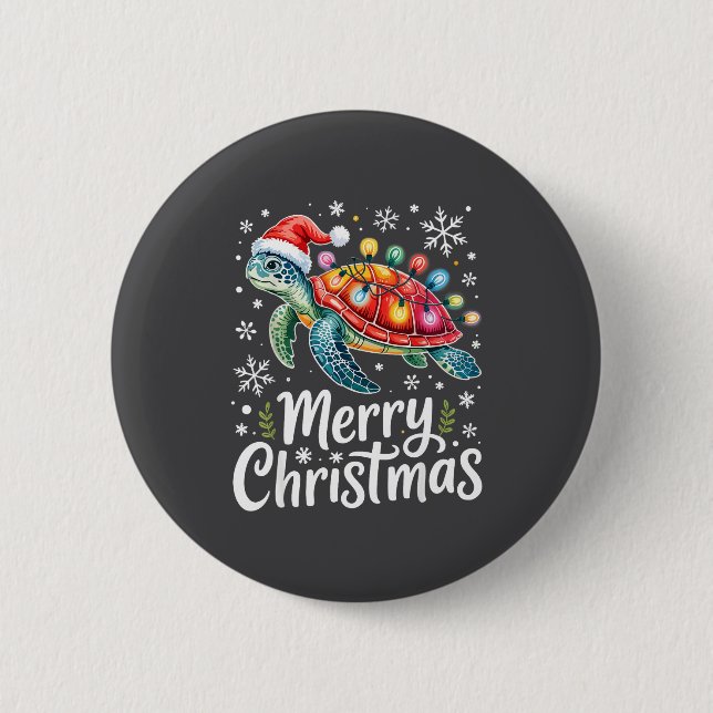 Badge Rond 5 Cm Merry Christmas Sea Turtle Christmas Lights Santa  (Devant)