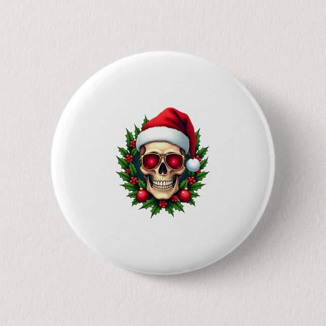Badge Rond 5 Cm Merry Christmas Sugar Skull Santa Hat Family Xmas  (Devant)