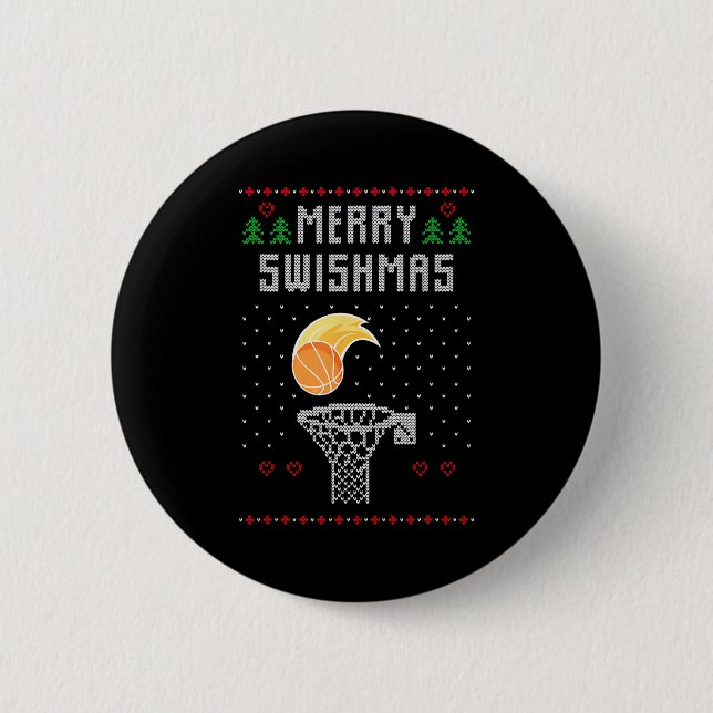 Badge Rond 5 Cm Merry Christmas Swishmas Basketball Xmas Gift Ugly (Devant)