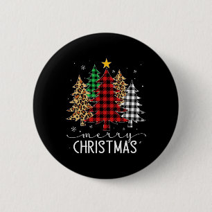 Badge Rond 5 Cm Merry Christmas Tree Buffalo Plaid Red White Green