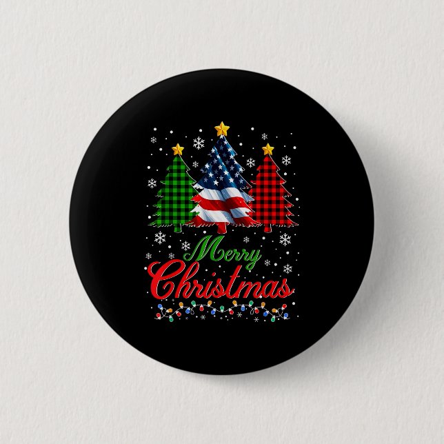 Badge Rond 5 Cm Merry Christmas Tree Plaid Us Flag Snowflake Xmas  (Devant)