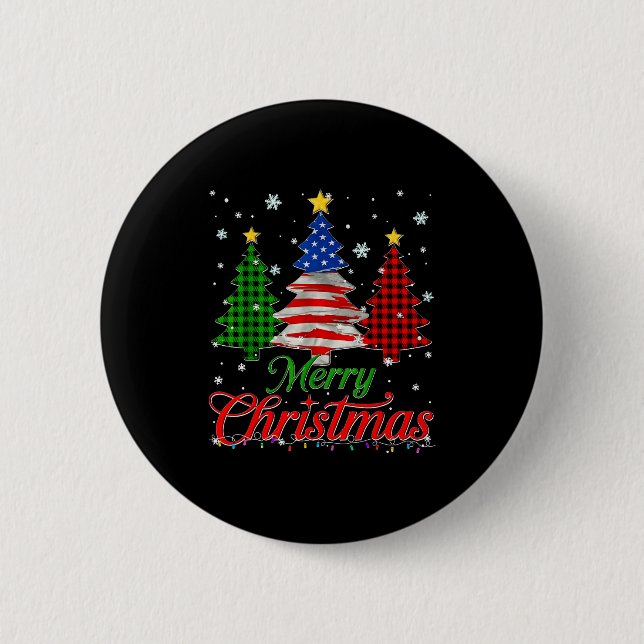 Badge Rond 5 Cm Merry Christmas Tree Plaid Us Flag Snowflake Xmas  (Devant)