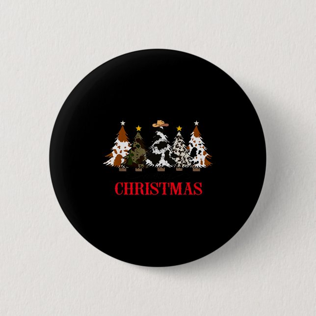 Badge Rond 5 Cm Merry Christmas Tree Western Cowhide Xmas Cowboy F (Devant)