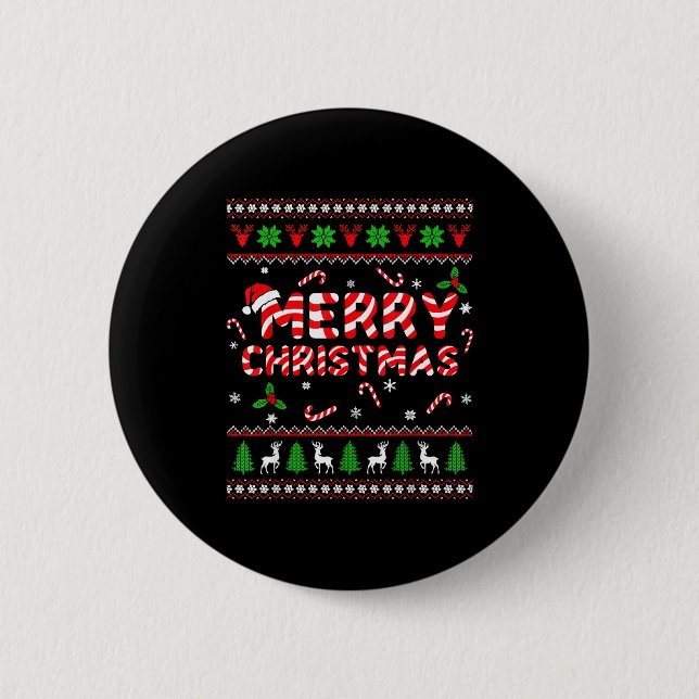 Badge Rond 5 Cm Merry Christmas Ugly Sweater Candy Cane Men Women  (Devant)