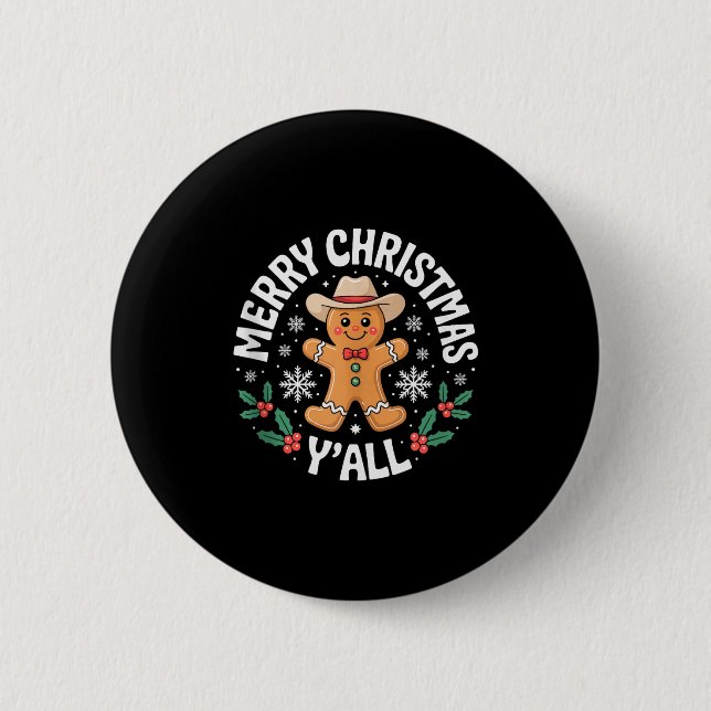 Badge Rond 5 Cm Merry Christmas Yall Gingerbread Cowboy Howdy West (Devant)