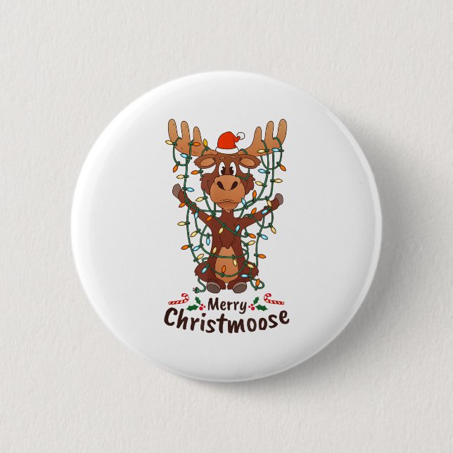 Badge Rond 5 Cm Merry Christmoose Christmas Moose Xmas Tree Lights (Devant)