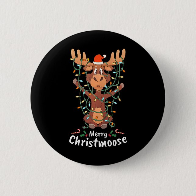 Badge Rond 5 Cm Merry Christmoose Christmas Moose Xmas Tree Lights (Devant)