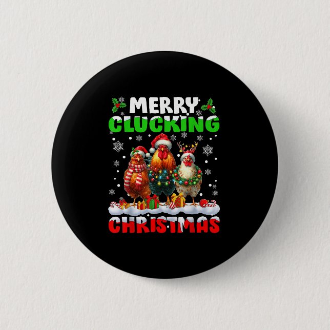 Badge Rond 5 Cm Merry Clucking Christmas Funny Chicken Santa Hat X (Devant)
