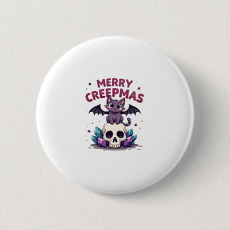 Badge Rond 5 Cm Merry Creepmas Cat Pastel Goth Christmas Skull T-S